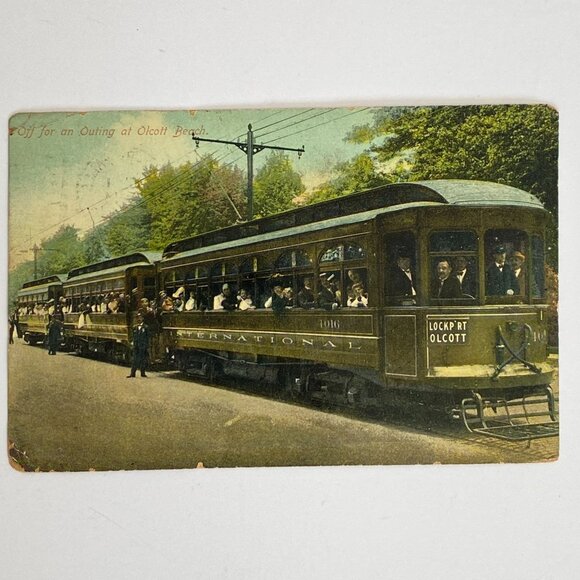 1910 Olcott Beach International Open Train Buffalo News Mezzochrome Postcard - Picture 1 of 6